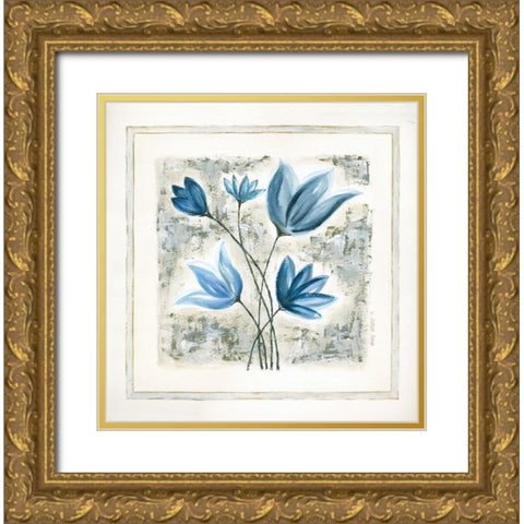 Blue Flowers II Gold Ornate Wood Framed Art Print with Double Matting by Shamp, Cindy