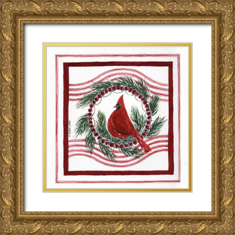 Christmas Cardinal V Gold Ornate Wood Framed Art Print with Double Matting by Shamp, Cindy