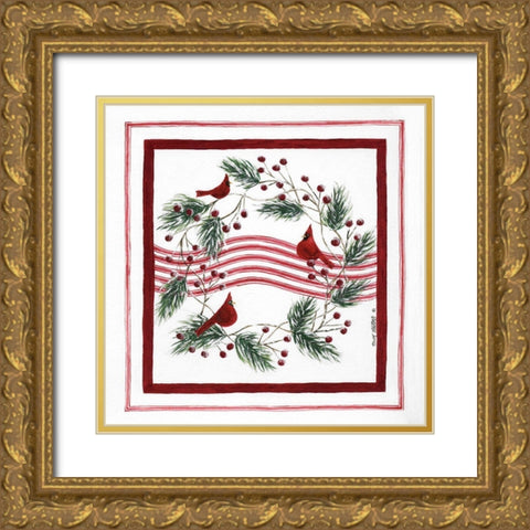 Christmas Cardinal VI Gold Ornate Wood Framed Art Print with Double Matting by Shamp, Cindy