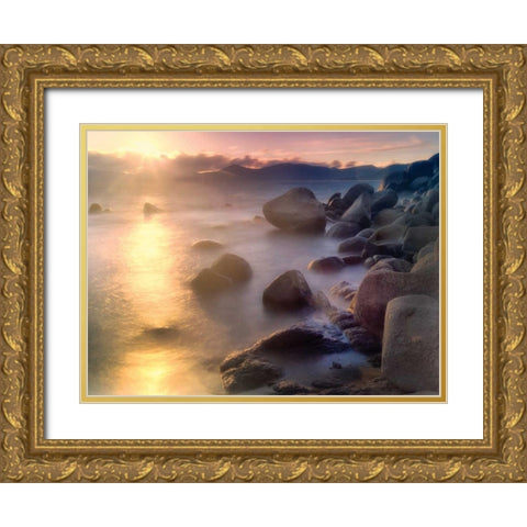 Rocks and Water Gold Ornate Wood Framed Art Print with Double Matting by Frates, Dennis