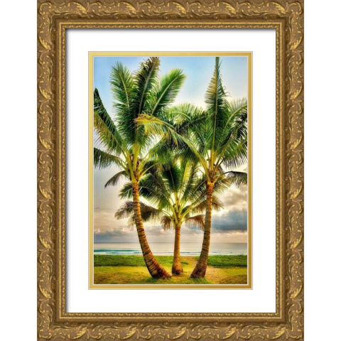 Triple Palm Gold Ornate Wood Framed Art Print with Double Matting by Frates, Dennis