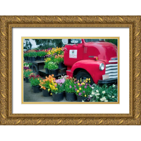 Floral Truck Gold Ornate Wood Framed Art Print with Double Matting by Frates, Dennis