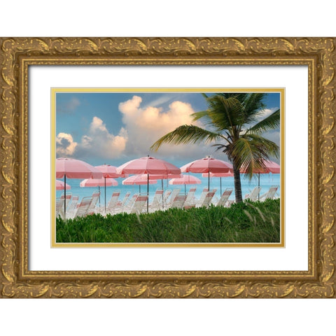Pink Umbrella Gold Ornate Wood Framed Art Print with Double Matting by Frates, Dennis