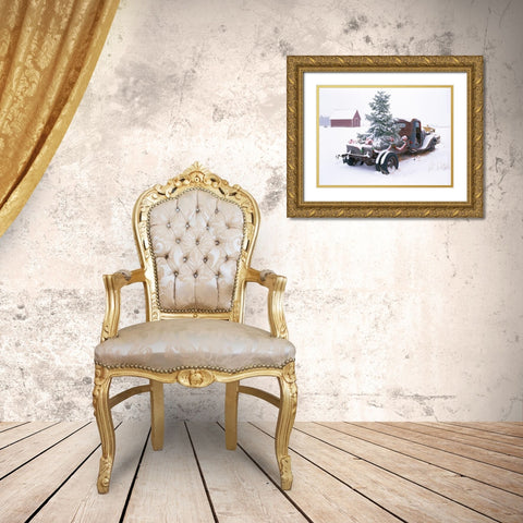 Christmas Truck Gold Ornate Wood Framed Art Print with Double Matting by Frates, Dennis