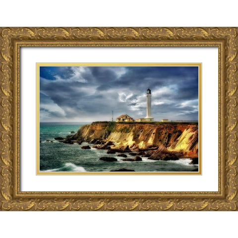 Coastline Lighthouse Gold Ornate Wood Framed Art Print with Double Matting by Frates, Dennis