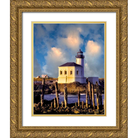 Classic Lighthouse Gold Ornate Wood Framed Art Print with Double Matting by Frates, Dennis
