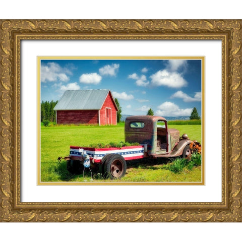 Barn and Truck Gold Ornate Wood Framed Art Print with Double Matting by Frates, Dennis