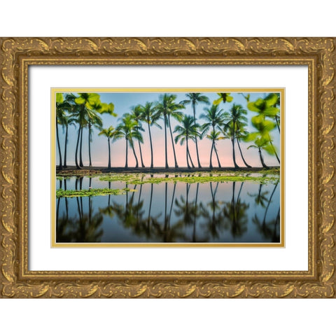 Palm Tree Reflections Gold Ornate Wood Framed Art Print with Double Matting by Frates, Dennis