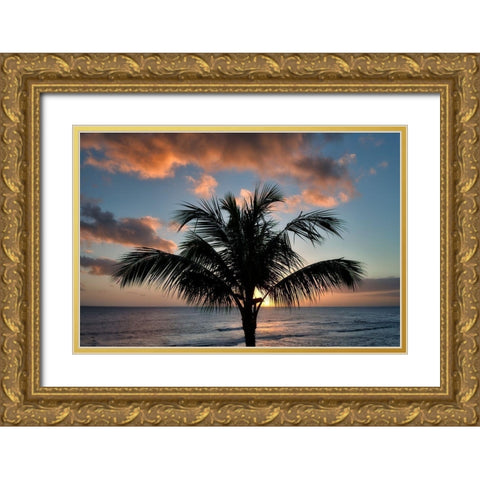 Palm Tree Sunset II Gold Ornate Wood Framed Art Print with Double Matting by Frates, Dennis