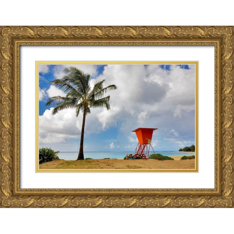 Lifeguard Tower Gold Ornate Wood Framed Art Print with Double Matting by Frates, Dennis