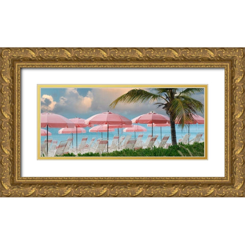 Umbrellas Gold Ornate Wood Framed Art Print with Double Matting by Frates, Dennis