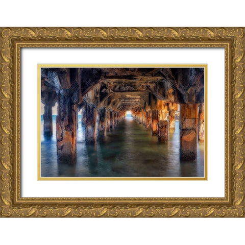 Pier Under Here Gold Ornate Wood Framed Art Print with Double Matting by Frates, Dennis