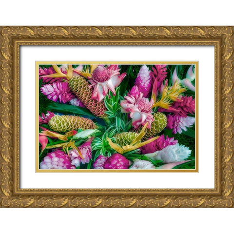 Tropical Floral Gold Ornate Wood Framed Art Print with Double Matting by Frates, Dennis