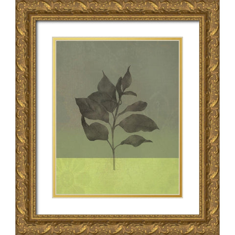 Green Leaves Gold Ornate Wood Framed Art Print with Double Matting by JMB Designs