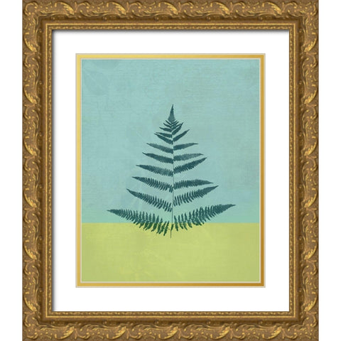 Aqua Fern Gold Ornate Wood Framed Art Print with Double Matting by JMB Designs