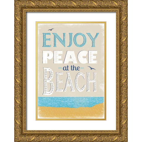 Peace at the Beach Gold Ornate Wood Framed Art Print with Double Matting by JMB Designs