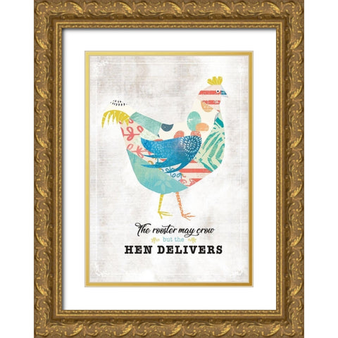Hen Delivers Gold Ornate Wood Framed Art Print with Double Matting by JMB Designs