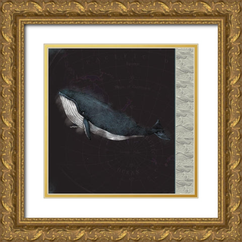 Blue Whale Gold Ornate Wood Framed Art Print with Double Matting by JMB Designs