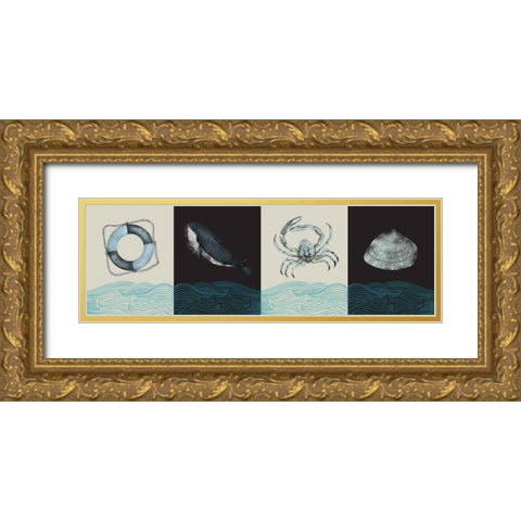 Nautical Pattern Gold Ornate Wood Framed Art Print with Double Matting by JMB Designs