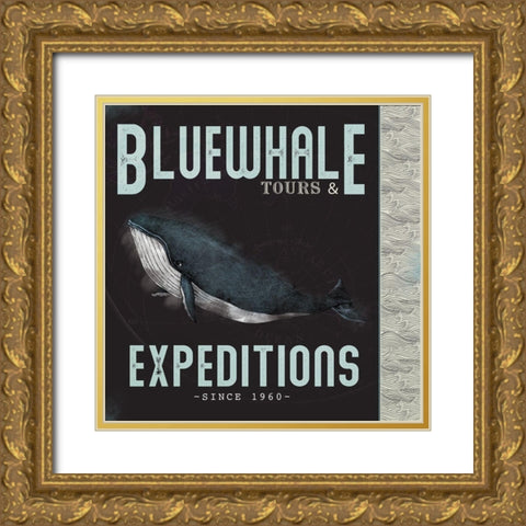 Blue Whale Tours Gold Ornate Wood Framed Art Print with Double Matting by JMB Designs