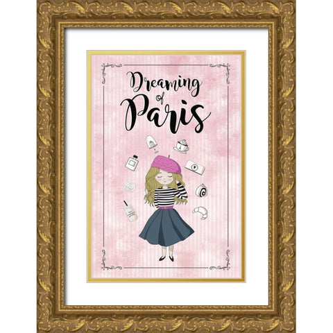 Dreaming of Paris Gold Ornate Wood Framed Art Print with Double Matting by JMB Designs