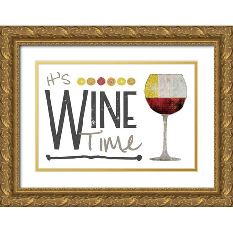 Its Wine Time - Red Gold Ornate Wood Framed Art Print with Double Matting by JMB Designs