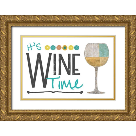 Its Wine Time - White Gold Ornate Wood Framed Art Print with Double Matting by JMB Designs