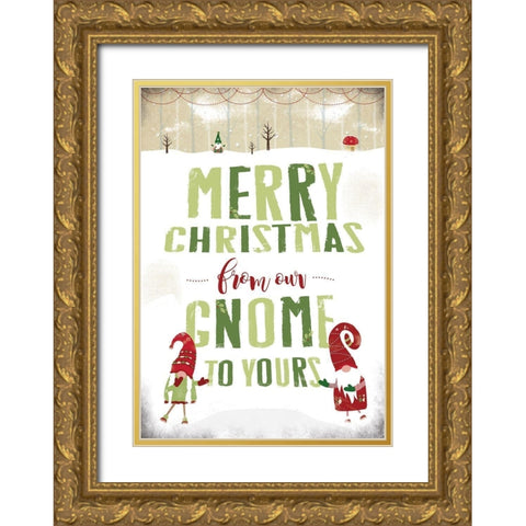 Gnome Christmas Gold Ornate Wood Framed Art Print with Double Matting by JMB Designs