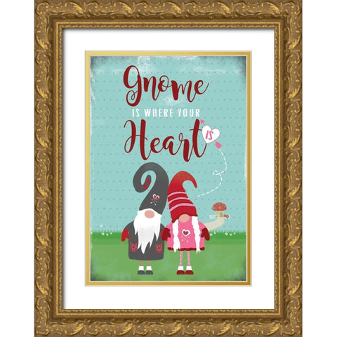 Gnome is Where Your Heart Is Gold Ornate Wood Framed Art Print with Double Matting by JMB Designs