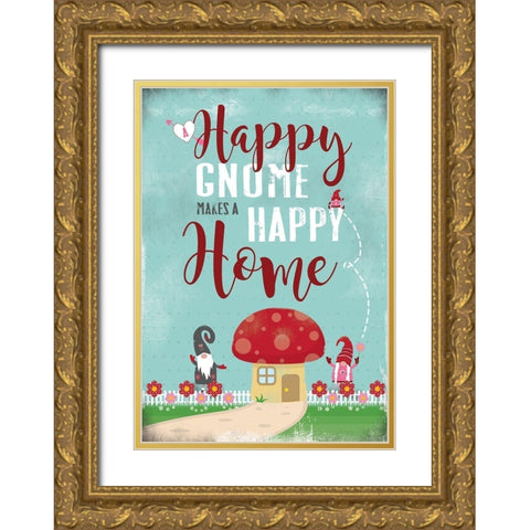 Happy Gnome Gold Ornate Wood Framed Art Print with Double Matting by JMB Designs
