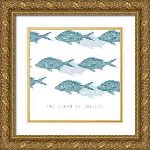 Ocean is Calling Gold Ornate Wood Framed Art Print with Double Matting by JMB Designs
