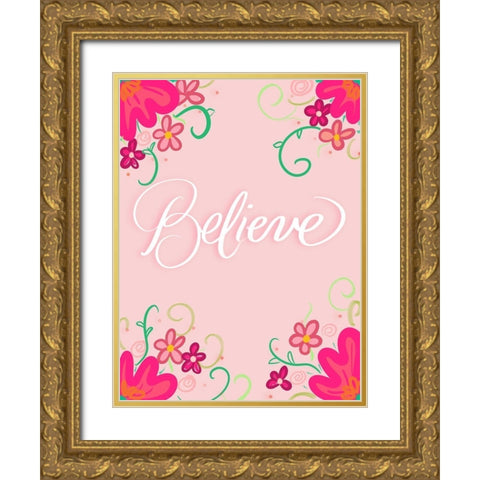 Believe Gold Ornate Wood Framed Art Print with Double Matting by Batista, Dee