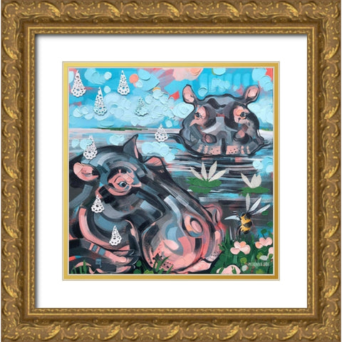 Hippo and Bee Gold Ornate Wood Framed Art Print with Double Matting by Ihde, McKenna