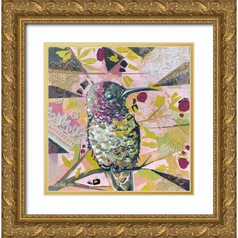 Perched Hummingbird Gold Ornate Wood Framed Art Print with Double Matting by Ihde, McKenna
