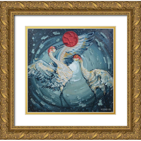 Sandhill Cranes Gold Ornate Wood Framed Art Print with Double Matting by Ihde, McKenna