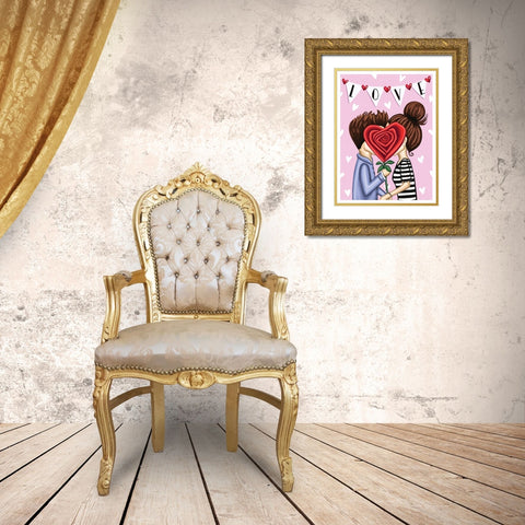 The Kiss Gold Ornate Wood Framed Art Print with Double Matting by Tyndall, Elizabeth