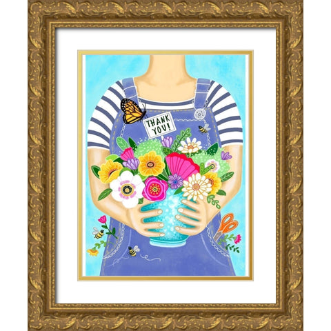 Fresh Picked Flowers Gold Ornate Wood Framed Art Print with Double Matting by Tyndall, Elizabeth