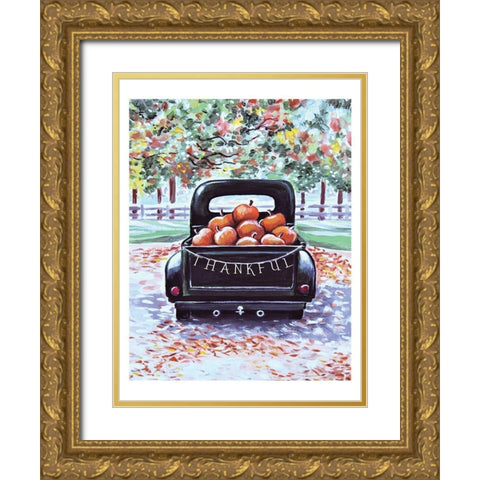 Thankful Fall Truck Gold Ornate Wood Framed Art Print with Double Matting by Tyndall, Elizabeth