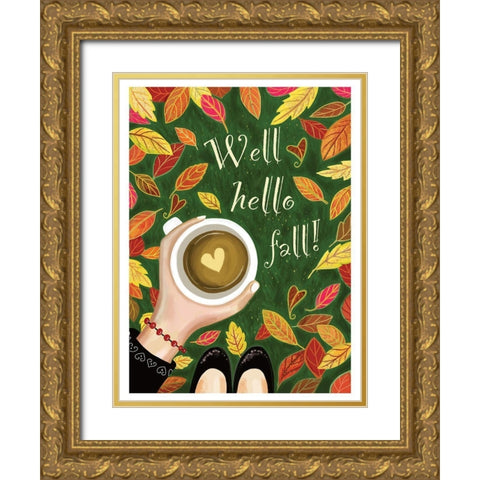 Well, Hello Fall Gold Ornate Wood Framed Art Print with Double Matting by Tyndall, Elizabeth