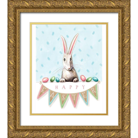 Easter Banner Bunny Gold Ornate Wood Framed Art Print with Double Matting by Tyndall, Elizabeth
