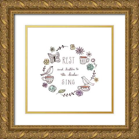 And Listen to the Birds Sing Gold Ornate Wood Framed Art Print with Double Matting by Tyndall, Elizabeth