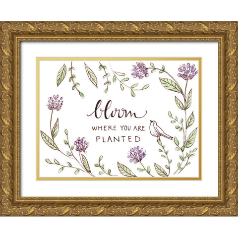 Bloom Where Youre Planted Gold Ornate Wood Framed Art Print with Double Matting by Tyndall, Elizabeth