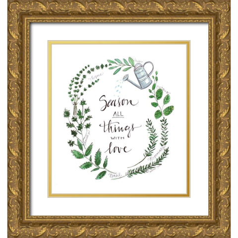 Season All Things with Love Gold Ornate Wood Framed Art Print with Double Matting by Tyndall, Elizabeth
