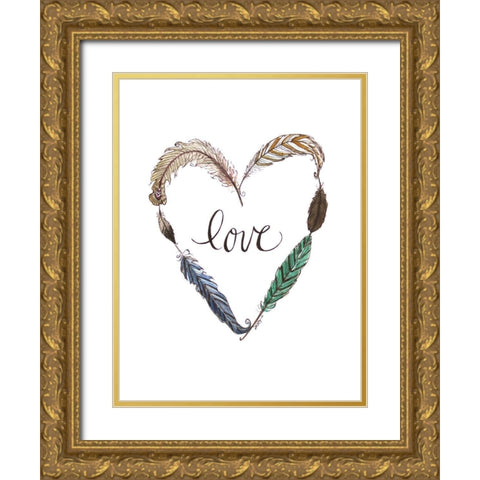 Love Feathers Gold Ornate Wood Framed Art Print with Double Matting by Tyndall, Elizabeth