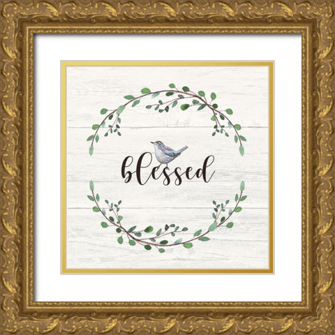 Blessed Sign Gold Ornate Wood Framed Art Print with Double Matting by Tyndall, Elizabeth