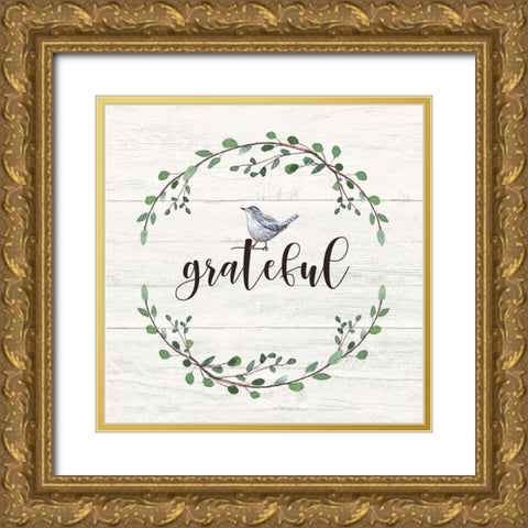 Grateful Sign Gold Ornate Wood Framed Art Print with Double Matting by Tyndall, Elizabeth