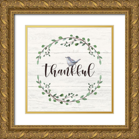Thankful Sign Gold Ornate Wood Framed Art Print with Double Matting by Tyndall, Elizabeth