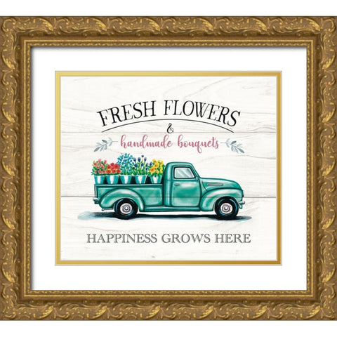 Fresh Flowers and Truck Gold Ornate Wood Framed Art Print with Double Matting by Tyndall, Elizabeth