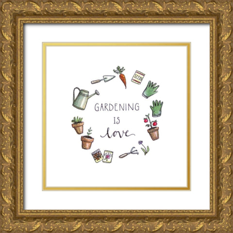 Gardening is Love Gold Ornate Wood Framed Art Print with Double Matting by Tyndall, Elizabeth