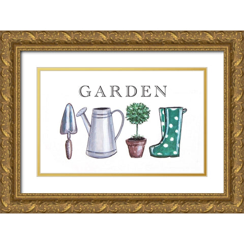 Garden Sign with Tools Gold Ornate Wood Framed Art Print with Double Matting by Tyndall, Elizabeth